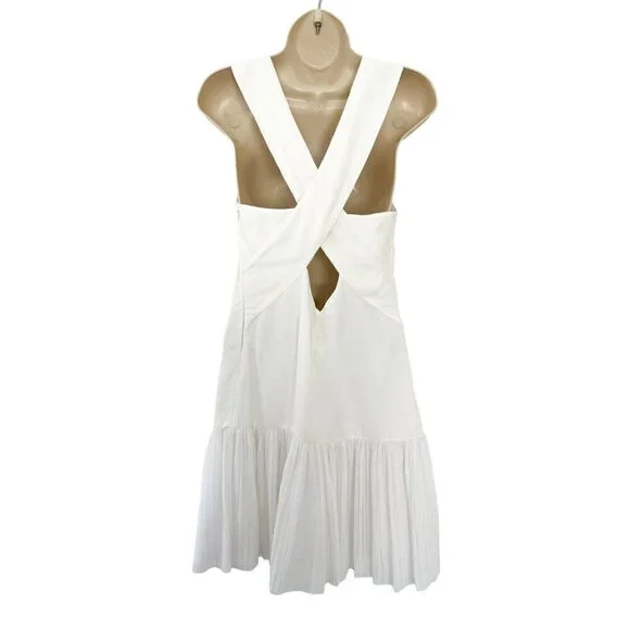 Sandro Paris Women’s Sz 1 Cream Cross Back Shift Dress w/ White Ruffle Hem - Picture 3 of 9